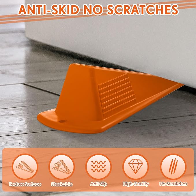 Frienda 8 Pcs Jumbo Door Stoppers Heavy Duty Door Stopper Tall up to 2inch Tall Wedge TPR Large Wedge Stackable Big Rubber Doorstop for Hotel Carpet Hardwood Concrete and Tile (Orange)
