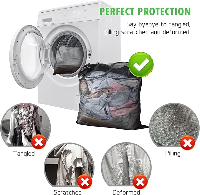 2 Pack Mesh Laundry Bags 24 x 32 inch Laundry Garment Bag Mesh Large Lingerie Wash Bags Zippered Garment Washing Net for Underwear Hosiery Blouse Sweater Dress Don't Drying, Melting 140-176℉