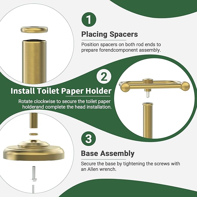 Toilet Paper Holder Stand,Free Standing Toilet Paper Holder,Modern Post Pivoting Toilet Paper Stand with Stable Weighted Base,SUS304 Stainless Steel Tissue Roll Holder Stand for Bathroom,Brushed Gold
