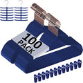 VECELO Premium Velvet Clothes Hangers Suit Heavy Duty (100 Pack)-Non Slip & Space-Saving with 12 Finger Clips & 2Tie Rack Excellent for Men and Women,Blue