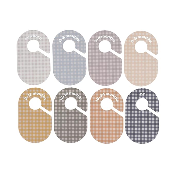 3 Sprouts Baby Closet Dividers Set of 8 - Clothes Organizer Toddler Hanger, Double-Sided Size Labels - Nursery Organization for Newborn Clothing, Infant to 2T Boy & Girl - Gingham