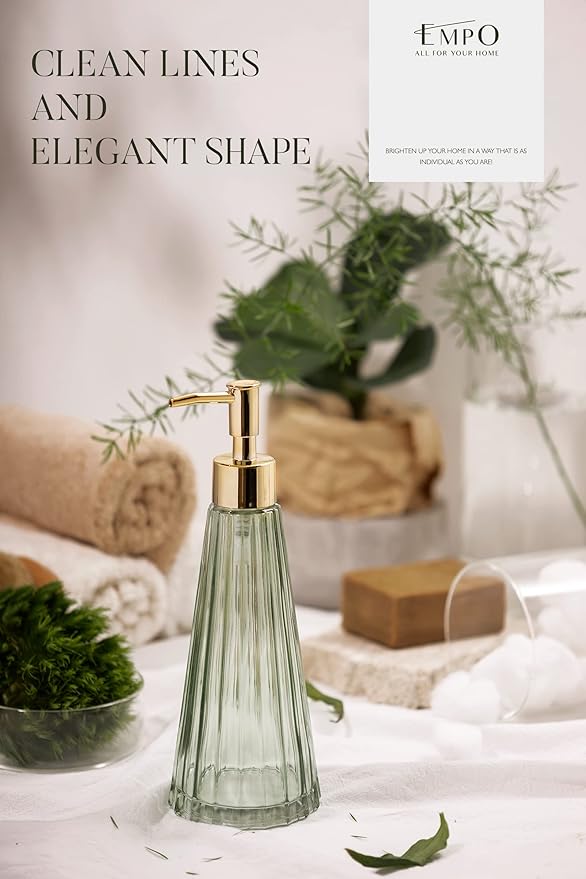 EMPO Vintage Elegant Glass Soap Dispenser, Liquid Soap/Sanitizer/Shampoo Bottle with Pump, Rustic Farmhouse Decor Crystal Hand Soap Dispenser for Kitchen Sink, Bathroom Accessories (Sage Green)