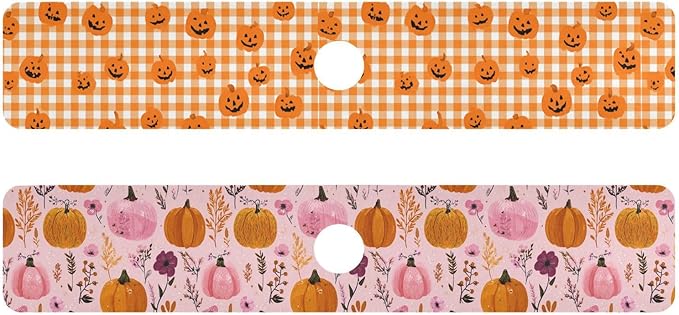 Halloween Orange Plaid Pumpkins Pink Flowers Kitchen Sink Splash Guard Sink Faucet Mat Faucet Handle Drip Catcher Drain Mats for Kitchen Bathroom Countertop Absorbent D