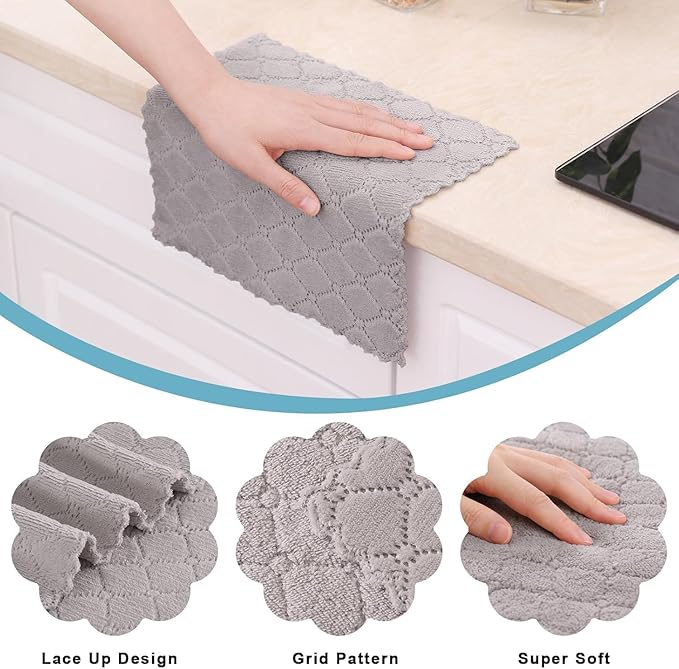 Homaxy 18 Pack Kitchen Dish Cloths (10 x 10 Inches, Grey), Super Soft and Absorbent Coral Velvet Dish Towels, Nonstick Oil Fast Drying Microfiber Cleaning Cloth, No Lint Household Dishcloths