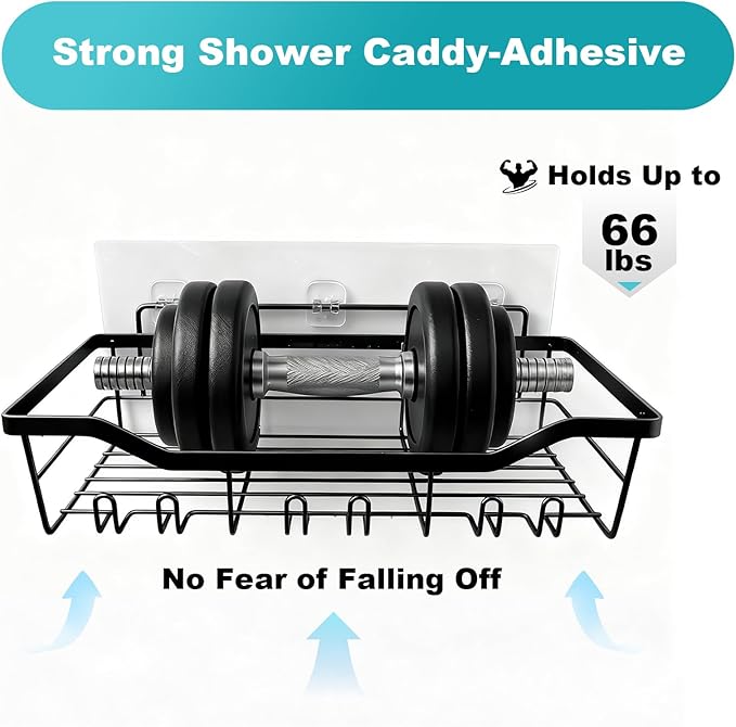 Shower Caddy with Hooks,Shower Shelf - 201 Stainless Steel Shower Rack,Anticorrosive,Rust-proof and Waterproof Bathroom Shelvs Storage and Organization - Black Shower Shelves