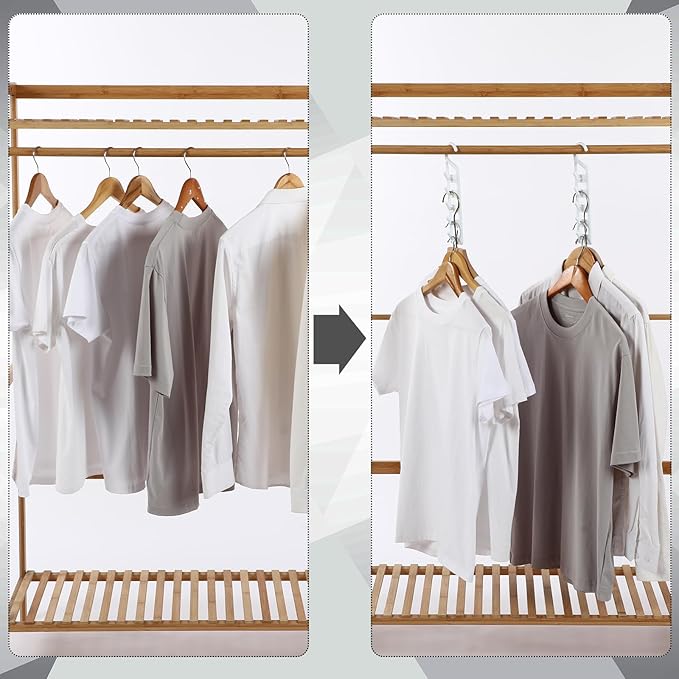 8 Pcs Space Saving Hangers for Clothes, Heavy Duty Plastic Space Saver Vertical Hanger, Closet Storage Organizer, College Dorms & Storage Closet Organizer for Shirts Pants Jeans