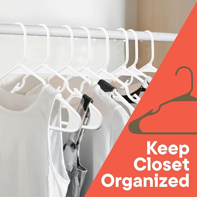 White Plastic Hangers 120 Pack– Heavy-Duty Plastic Hangers Slim and Space-Saving, Durable and Lightweight PP with Non-Slip Shoulder Notches for Slip Dresses, Suits, Jackets & Camisoles