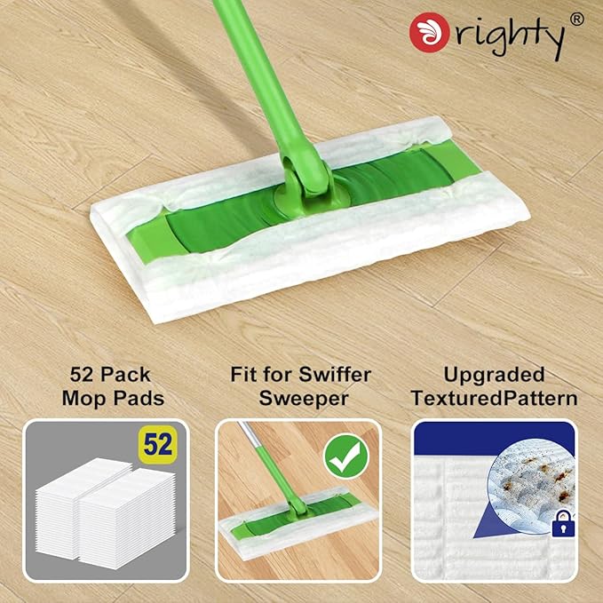 Orighty Dry Sweeping Cloths, Mop Pads Refills Compatible with Swiffer Sweeper, 52 Count Disposable Duster Refills for Floor Mopping and Cleaning