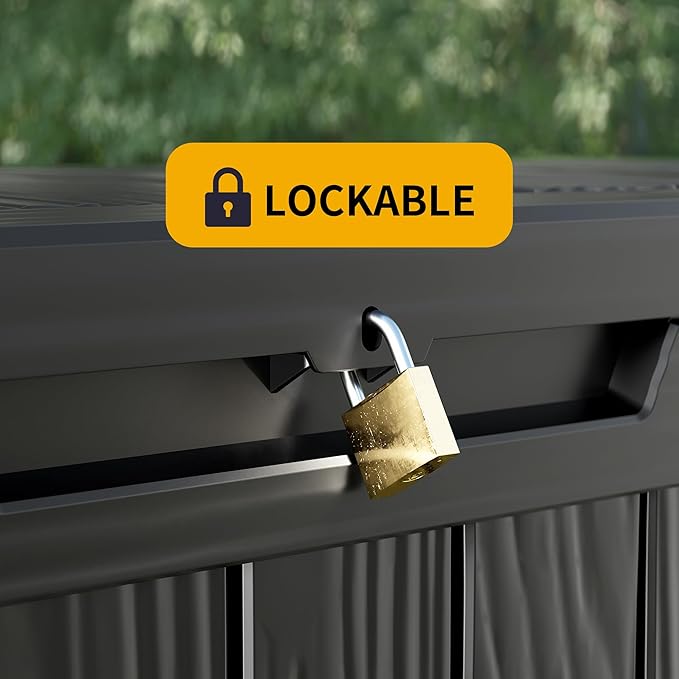 Outdoor Storage Box Waterproof, 270 Gallon Lockable Resin Deck Box Large, Patio Storage Bin for Pool Accessories Cushion Furniture, Garden Tools, UV-Resistant Outside Delivery Black