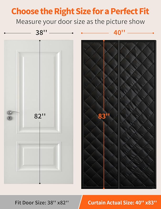 Magnetic Thermal Insulated Door Curtain for 38"x 82" Doors, Heavy-Duty Oxford Fabric Door Cover for Heat Insulation, Magnetic Closure Blanket for Doorway to Keep Warm in Winter Cool in Summer