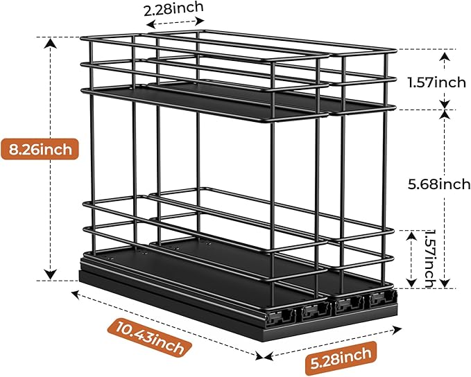 Pull Out Spice Rack Organizer for Cabinet, Slide Out Spice Racks, Easy to Install Spice Cabinet Organizers, 5.28" Wx10.43 Dx8.26 H, 2 Drawers 2 Tiers(Black)