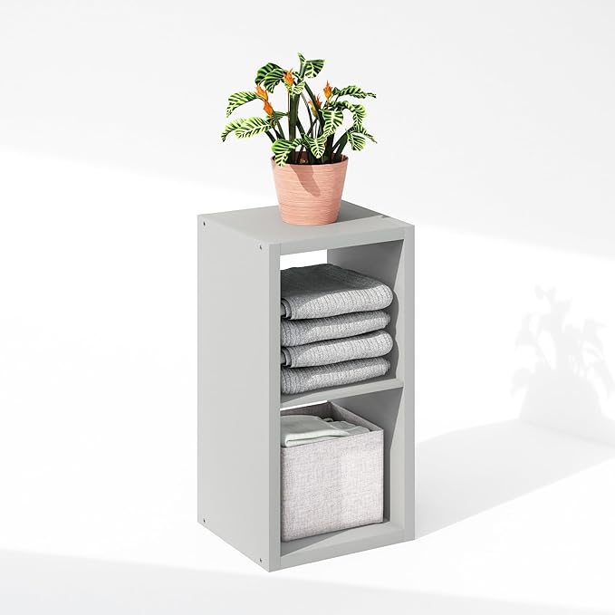 Furinno Cubic Closet Organizers and Storage, 2-Cube Closet Organizer, Open Shelf Closet Storage, Extra Thick Frame for Wardrobe, Bedroom, Living Room, Light Grey
