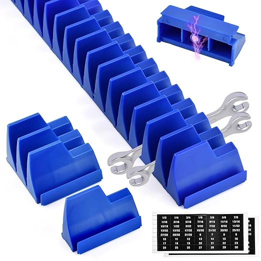 48 pcs Magnetic Modular Wrench Organizers for Tool Drawers, Tool Storage Holder Wrench Rack with Metric & SAE Labels (Color:Blue)
