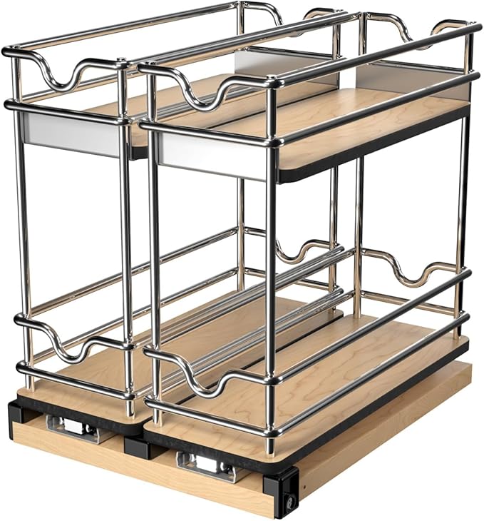 Rev-A-Shelf 2-Tier Double-Wide Pullout Kitchen Cabinet Organizer and Upright Storage for 9" and Larger Wall Cabinets with 9" W Opening, 5WU2-9W2-1