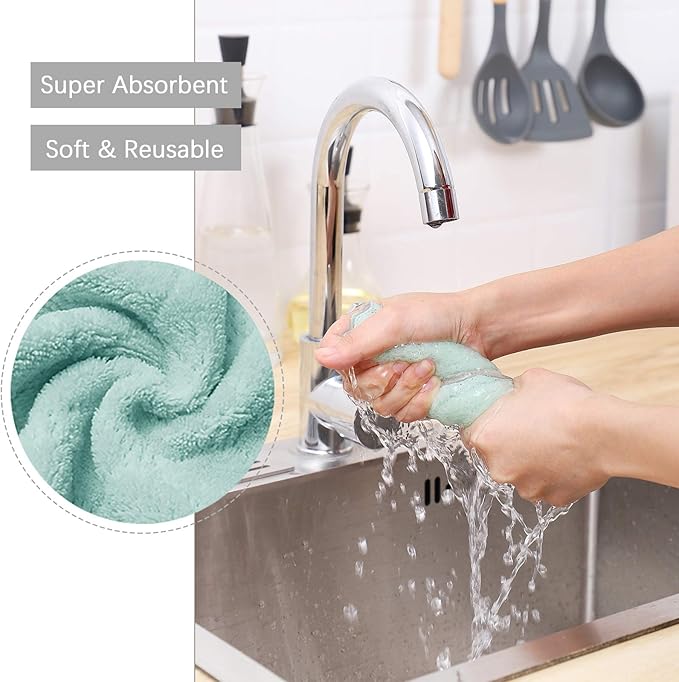Bessrung 20 Pack Kitchen Dish Cloths, Super Absorbent Microfiber Cleaning Cloth for Cleaning Dishes, Kitchen, Bathroom, Car(Grey & Green)