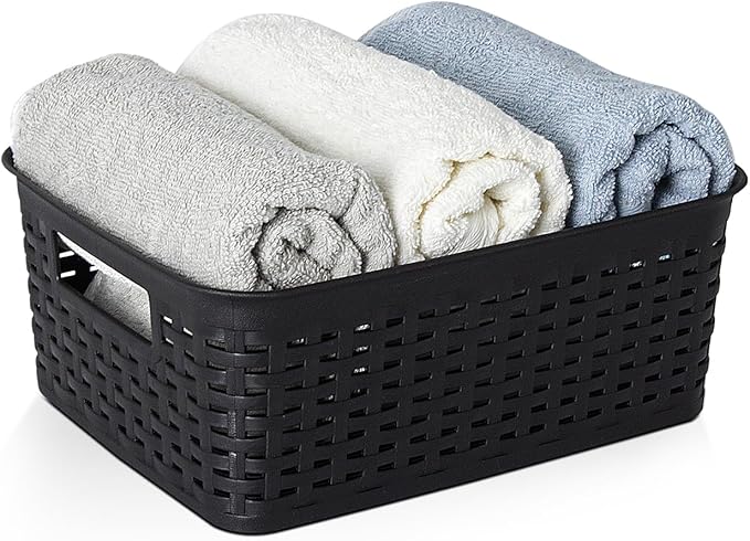 Soddeph Plastic Storage Baskets for Cabinets, Household Pantry Organization with Handle,Organizer Bins for Room,Bathrooms,Under-Sink,Kitchen (Black, S-5PACK)
