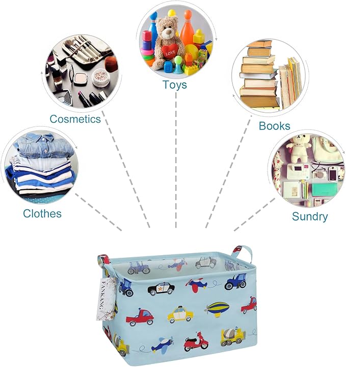 FANKANG Storage Basket,Nursery Hamper Canvas Laundry Basket Foldable with Waterproof PE Coating Storage, Office, Bedroom, Clothes,Toys (Rec-Car)