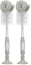 Dr. Brown's Reusable Sponge Baby Bottle Cleaning Brush with Suction Cup Stand, Scrubber and Nipple Cleaner, BPA-Free, Gray, 2-Pack