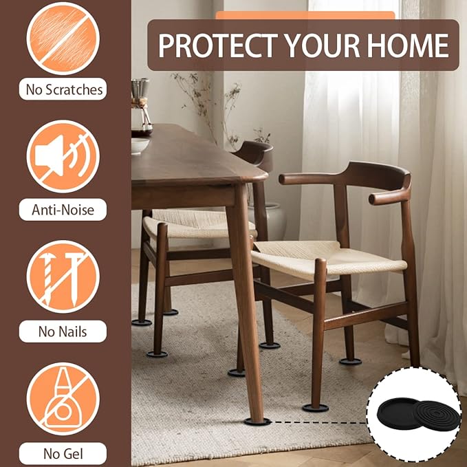Furniture Coasters Non-Slip Bed Leg Pads Round Rubber Anti Sliding Caster Cups for Hardwood Floors Black 8PCS 2.5inch