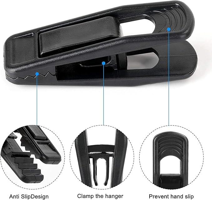 Tinfol Black Plastic Hanger Clips, 20 Pack Pant Finger Clips, Multi-Purpose Strong Pinch Grip Clip for Slim-line Clothes Hangers