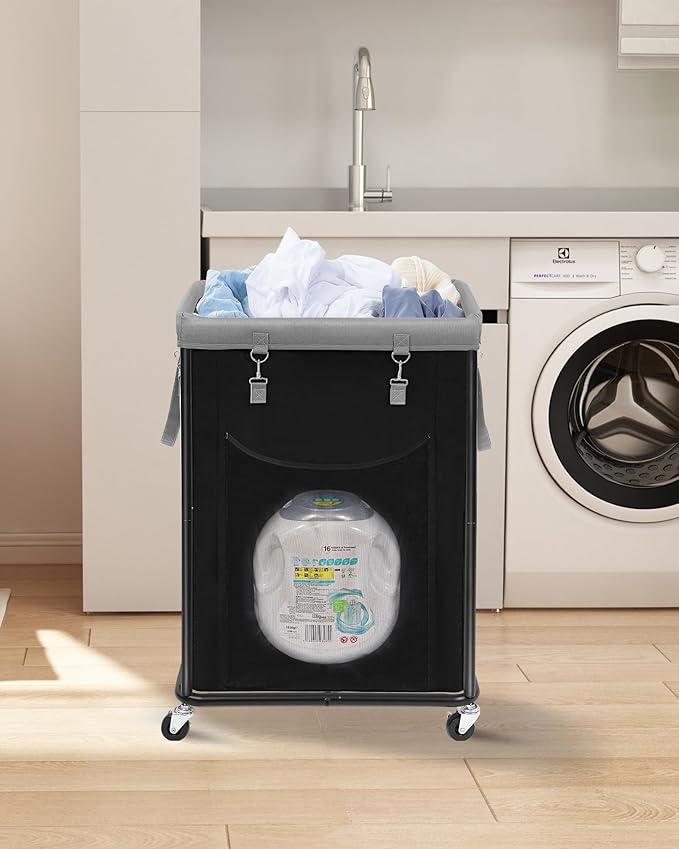 STORAGE MANIAC Large Laundry Basket with Wheels 160L Rolling Laundry Hamper Laundry Cart with Metal Frame and Removable Bag, Clothes Hamper for Bedroom, Bathroom, Dorm Room, Laundry Room, Black