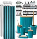 Clara Clark Bathroom Accessories Set - Bathroom Set with Adhesive Corner Shower Caddy Hanging, 25PC Bathroom Accessory Set, Teal Shower Curtain Set, Toilet Brush, Trash Can & Soap Dispenser