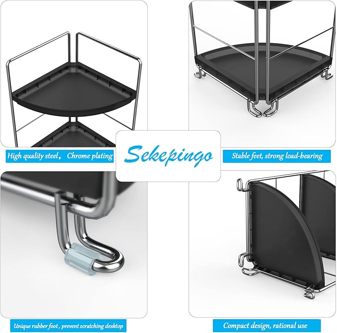 3-Tier Corner Bathroom Sink Countertop Organizer Storage Shelf Stackable Organizer for Cosmetics, Bathroom, Kitchen, Counter-Kitchen Spice Rack-Vanity Tray Makeup Shelf Holder,Black