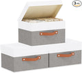 YheenLf Storage Baskets with Lids, Closet Organizer Boxes, Foldable Shelves Storage Bins with Handles, White and Grey, 3 Pack, 13 x 9.1 x 7.9 Inch