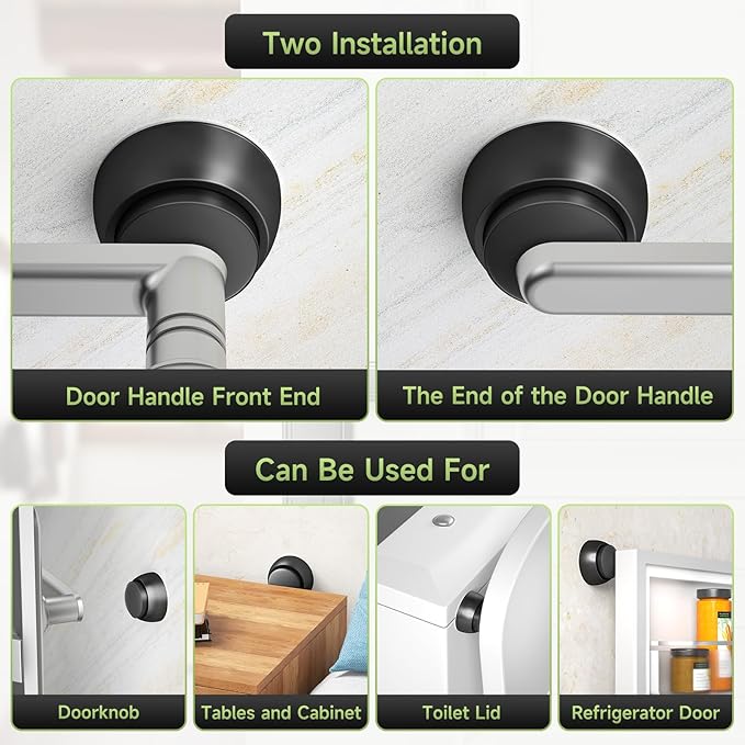 2PCS Door Stopper Wall Protector with Silicone Head, Aluminum Door Knob Wall Protector, Spring Shock Absorption Technology, 1.65" Door Stoppers for Wall, Adhesive Installation or with Screw