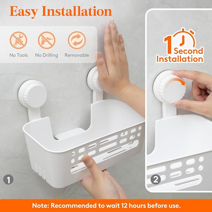 Lifewit Shower Caddy Suction Cup, NO-Drilling Bathroom Organizers and Storage Rack for Inside Shower, Plastic Removable Shower Shelves for Shampoo Strong Vacuum Suction, 26 cm/10 inch Long, 2 Pack