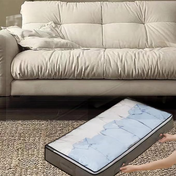 Under Bed Storage Containers, Thin Under Bed Storage Bins with Lids， Clothes Storage Bags Foldable Under Bed Storage Bins for Blankets for Blankets, Comforter, Sweaters, Pillows(Grey, 4 Pack)