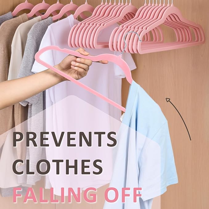 ELONG HOME Pink Slim Velvet Hangers, 50 Pack with 360 Swivel Hook, Non-Slip Heavy Duty for Coats, Pants & Dress Clothes