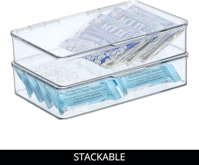 iDesign Plastic Stackable Hinged-Lid Pantry or Kitchen Storage Box - Set of 2 - Clear
