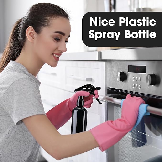 Eccliy 12 Pcs 16 Oz Plastic Spray Bottle, Adjustable Empty Reusable Sprayer for Cleaning, Planting, Water, Bathroom and Kitchen, BBQ, Commercial and Residential (All Black,Original)