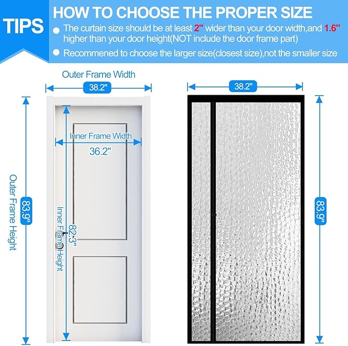 RELIANCER Magnetic Thermal Insulated Door Curtain,Waterproof EVA Door Cover,Left Right Side Opening,Fit Doors Size 36"x82",Self-Closing Insulated Doorway Curtain,Patio Auto Close Thermal Doors Screen