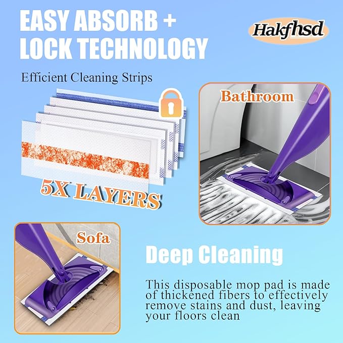 60 Pack Disposable Mop Pad Refillsfor Swiffer Wet Pads Refill Replacement for Swiffer WetJet Spray Mop, 4 Layers Thickened Extra Strong Dirt Locking and Water Absorbent, Powerful Stain Removal