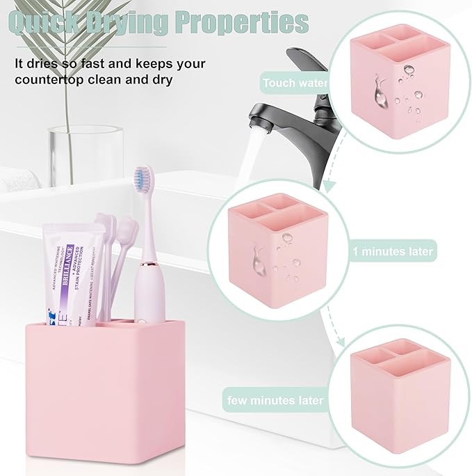 Diatomite Toothbrush Holders for Bathrooms, Electric Toothbrush and Toothpaste Holder 3 Slots Tooth Brush Organizer for Bathroom Countertop, Shower, Vanity - Blush Pink