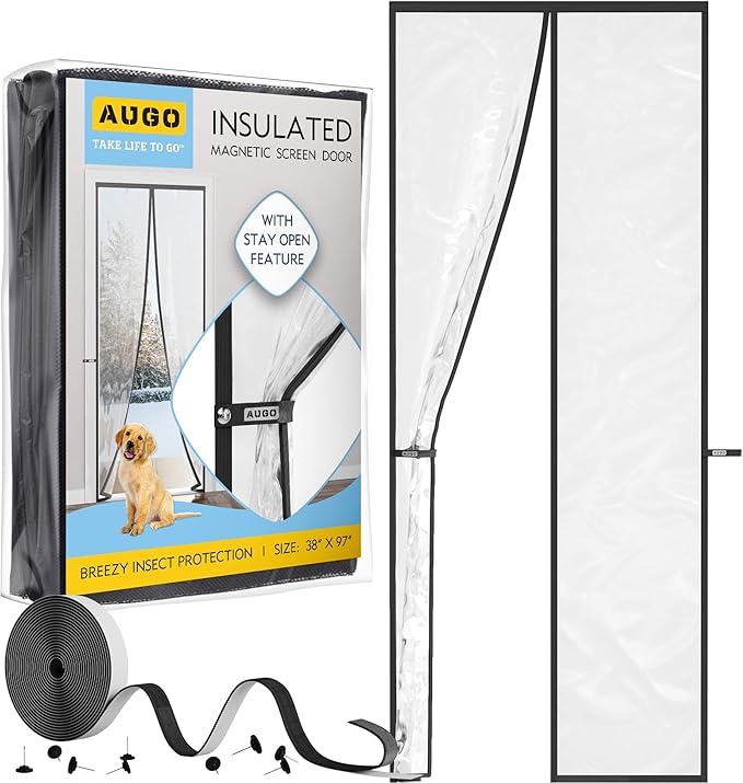 AUGO Magnetic Thermal Insulated Door Curtain - Transparent EVA Door Cover for Winter- Keeps Warm Air in and Cold Air Out - Home Winterizing Products - Patent Pending Keep Open Feature - 38 x 97 Inch