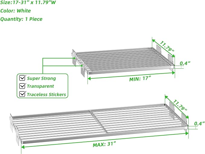 SANNO Tension Shelf Organizer for Closet, Adjustable 17-31" with Heavy-Duty Adhesive - DIY Expandable Shelf Dividers for Cabinet, Pantry, Wardrobe, Kitchen, 3 Pack