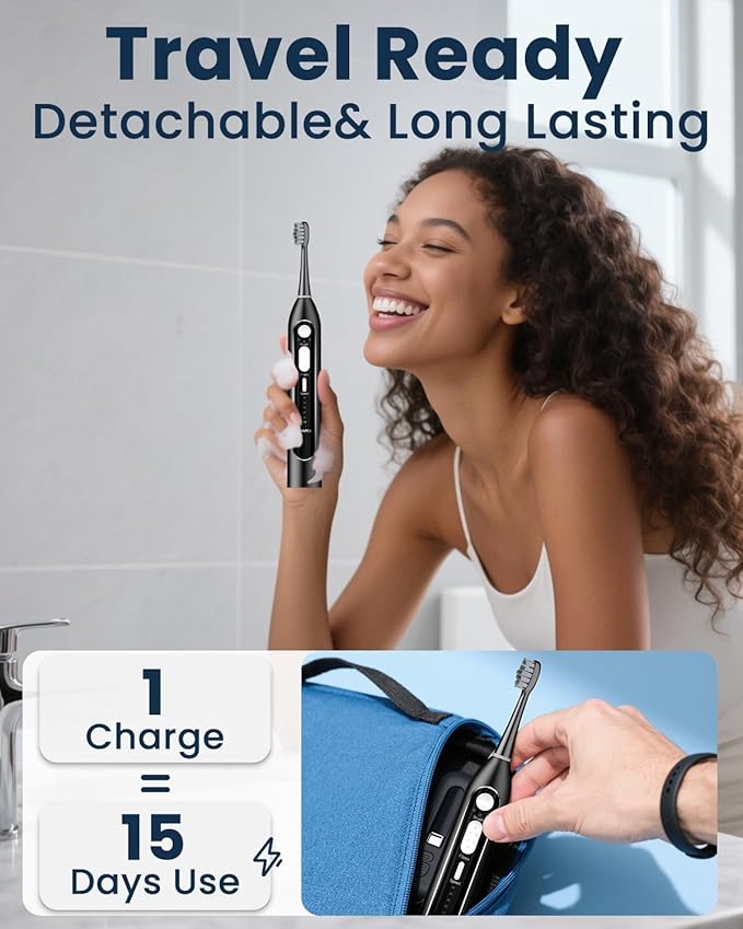 Electric Toothbrush with Water Flosser Combo in One - Sonic Flossing Toothbrushes for Teeth Cleaning, Rechargeable,Portable Cordless Water Flosser for Adults, 17oz Large Tank, 3 Modes & 5 Brush Heads