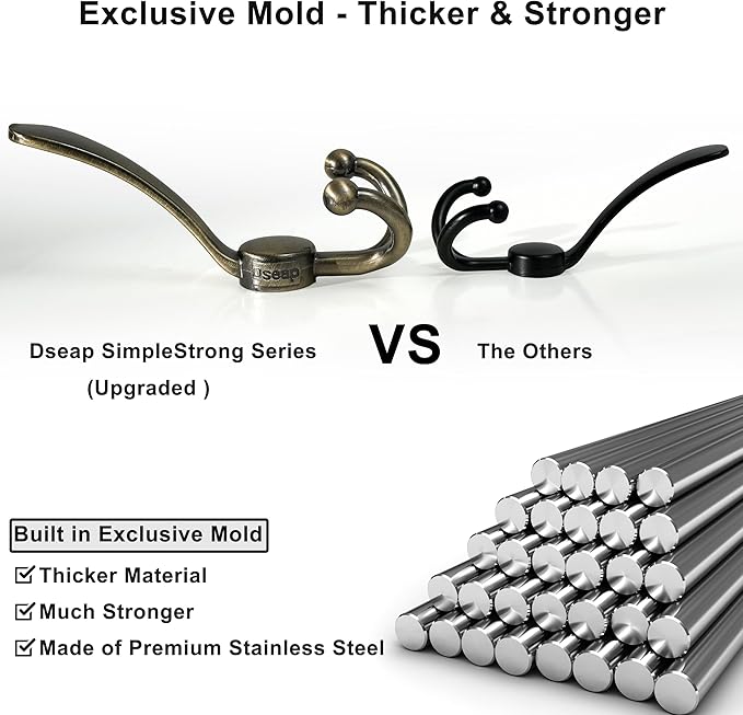 Dseap Over Door Hook 2.0 - Upgraded Version - Simple-Assembly, Strong, Heavy-Duty Stainless Steel 5-Tri-Hook Over The Door Hanger Rack, SimpleStrong Series, Bronze, Pack of 2