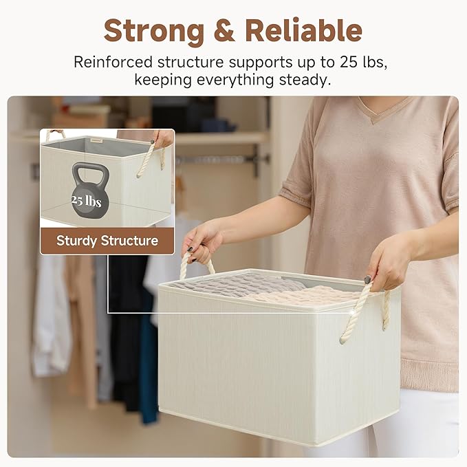 StorageWorks Collapsible Storage Bins, Closet Organizer Bins for Clothes, Fabric Shelf Baskets and Storage, Beige, White & Ivory, 3-Pack, Extra Large