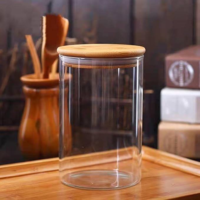 COBKSXUEP 2pcs Glass Storage Canister with Airtight Lid Kitchen Clear Flour Sugar Storage Jar Large Glass Containers with Bamboo Lids Suitable for Coffee Beans Biscuits Pasta and Cereals