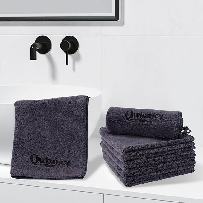 Microfiber Makeup Remover Cloth Face Towels Makeup Pads Soft Fingertip Face Wash Cloth Reusable Machine Washable High‑Absorbency Quick‑Dry Cleansing Facial Towels 12 × 12 in 6 Pack——Black Gray