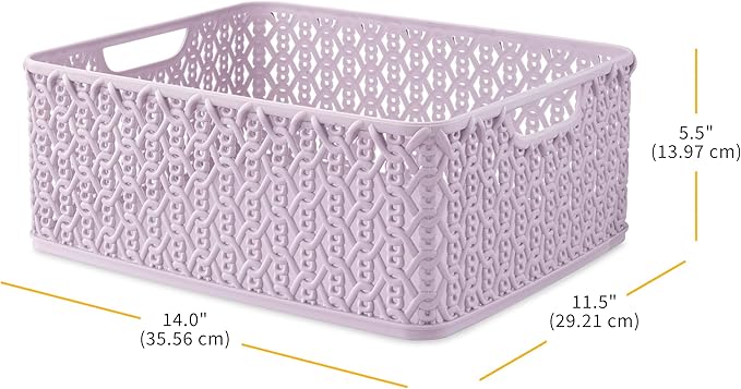 Whitmor Resin Form Tote Link Stitch, Small, STITCH-LAVENDER，3 Pack