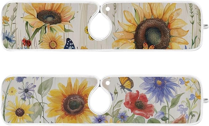 Sink Faucet Absorbing Mat Kitchen Sink Splash Guard Splash Faucet Drip Catcher for Bar RV Bathroom 2PCS 30x5.5in Watercolor Cornflower Sunflower