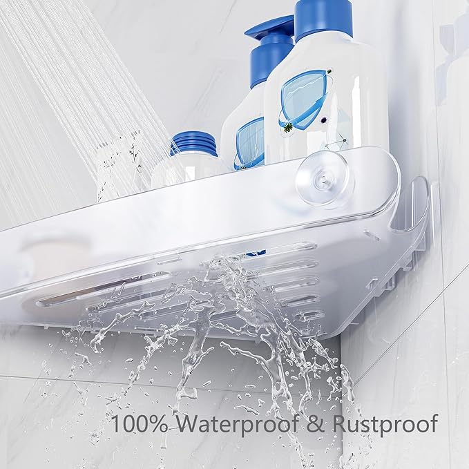 Sotfamily Plastic Shower Caddy Corner (For 90° Only), 2 Pack Adhesive Corner Shower Shelves for Bathroom Organizers and Storage, Crystal