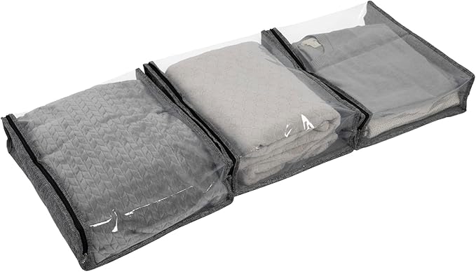 Household Essentials Under Bed Zippered Sweater Storage Bags with Clear Vision Panel, Set of 3, Graphite Gray