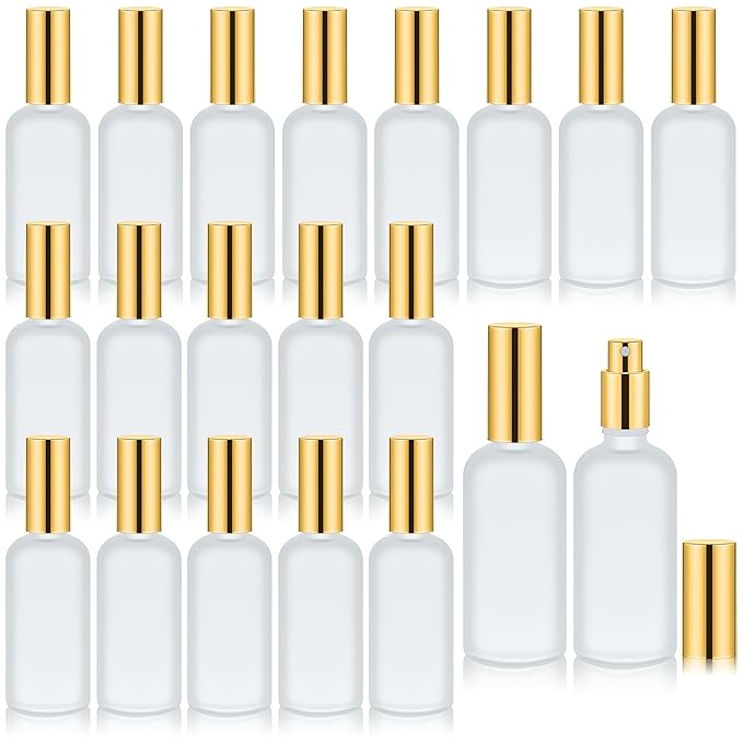 Tessco for you 20 Pcs 3.4 oz/100 ml Glass Spray Bottles Empty Perfume Atomizer Refillable Clear Decorative Empty Bottles with Fine Mist Sprayer Pump for Face Body Travel(Gold)