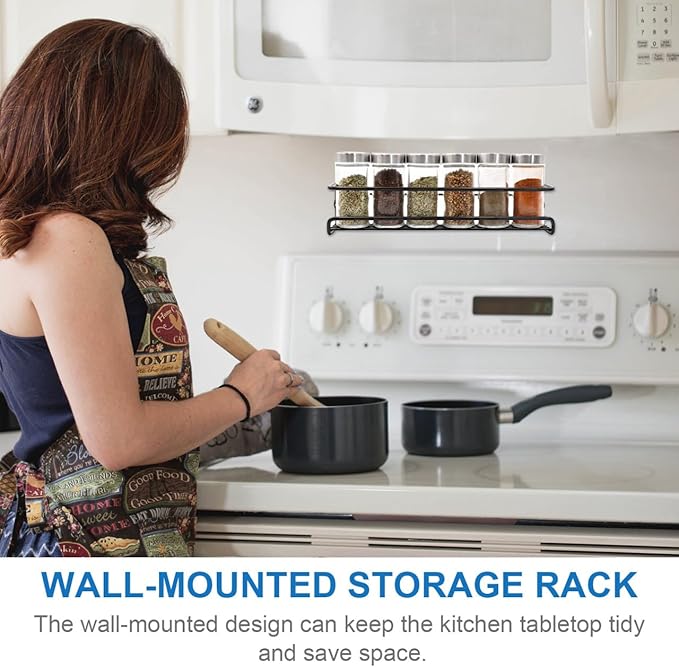 2Pcs Wall Mounted Kitchen Spice Rack Organizer – Adjustable Storage Shelves for Pantry Cabinet, Door, and Space Saving – Ideal for Family and Restaurant Use, Black